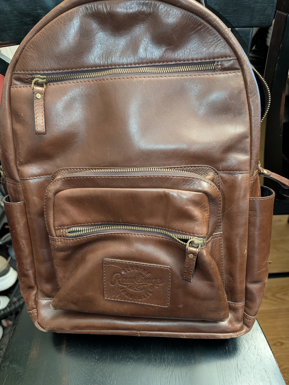 Rawlings Brown Leather Backpack with Front Zip Pocket